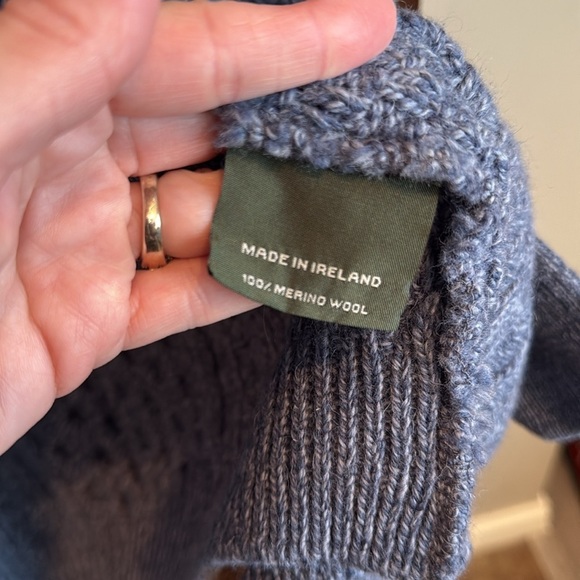 Aran sweater market Irish wool blue chunky knit cardigan sweater XL runs small - Picture 8 of 16